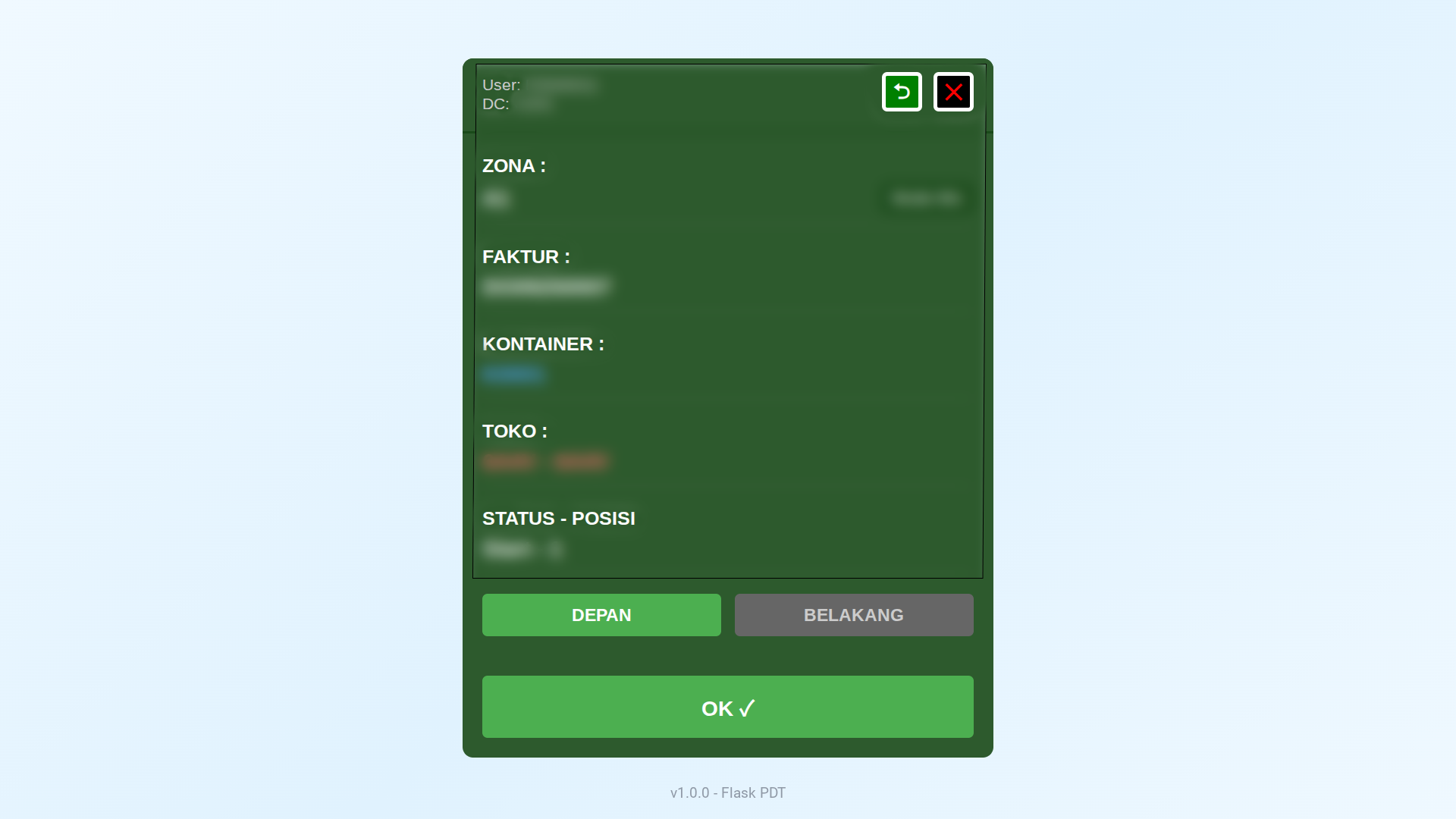 Picking confirmation dialog on the PDT